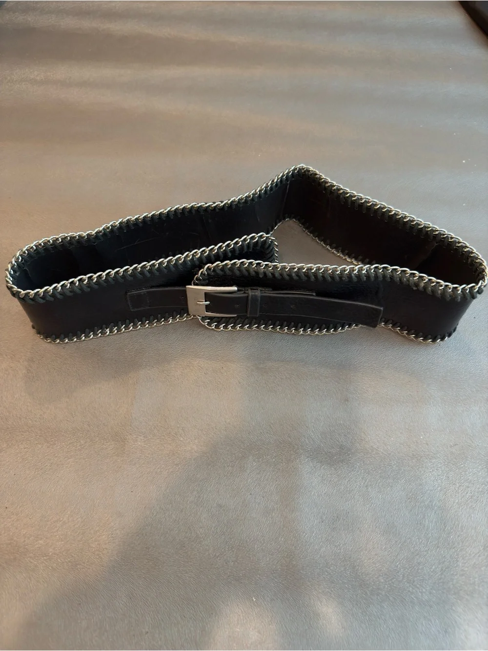 Black Leather womens Chain-Trim Belt